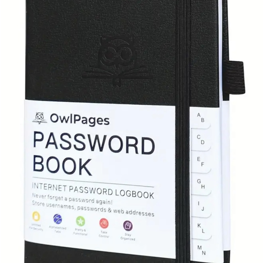 OwlPages Black Password Book 5”x6”